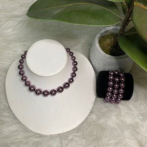 Faux Pearl Necklace and Bracelet Set